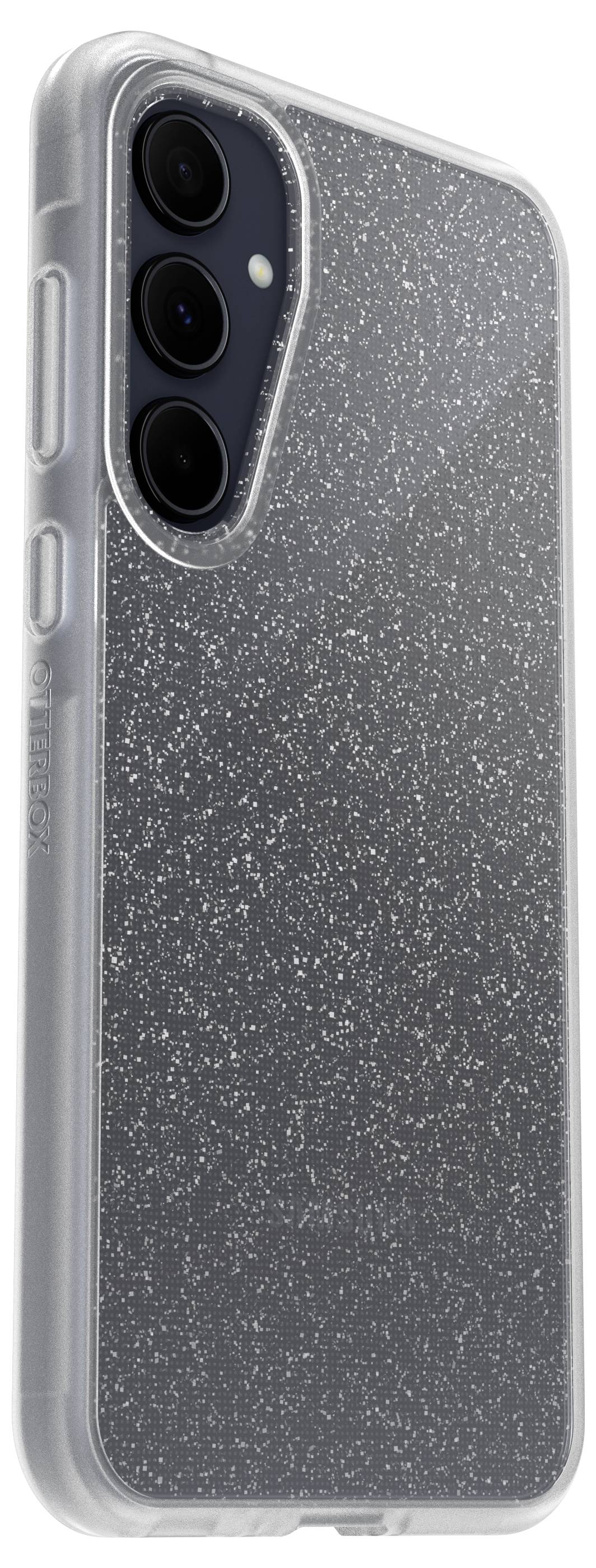 Coque de téléphone scintillante avec trois trous pour caméras et design transparent, pour une protection et un style optimaux.