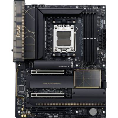 Une carte mère ASUS ProArt X670E-Creator WiFi avec plusieurs emplacements RAM, un socket CPU et différentes options de connectivité.