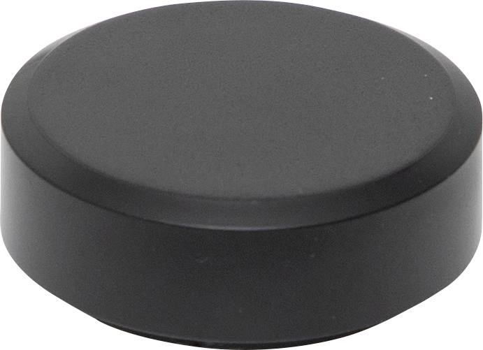 Palet de hockey noir sur fond blanc.