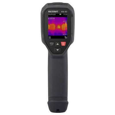 Un thermomètre infrarouge portable affiche des images thermiques sur un écran. Les zones colorées indiquent les différences de température.