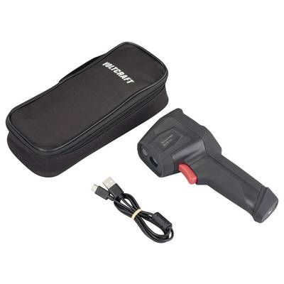 Thermomètre infrarouge Voltcraft avec mallette noire, câble USB et marquage. Idéal pour mesurer la température sans contact.