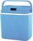 Une glacière bleue avec poignée, adaptée au transport de denrées alimentaires.