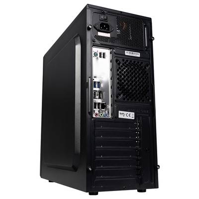 Arrière d'un boîtier d'ordinateur avec plusieurs ports et un interrupteur réseau, montrant les interfaces de connexion des périphériques.