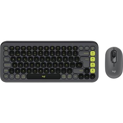 Clavier et souris sans fil noir avec des accents jaunes, conçus de manière compacte, adaptés aux appareils mobiles et à une utilisation sans fil.