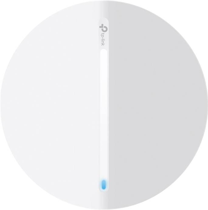 Un appareil blanc et rond avec une bande lumineuse verticale au centre et le logo 'tp-link' en haut.