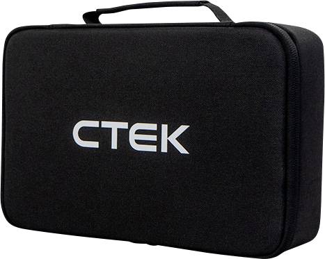 Étui noir portant l'inscription 'CTEK' en lettres blanches, avec une poignée de transport en haut. Adapté pour le transport de chargeurs.