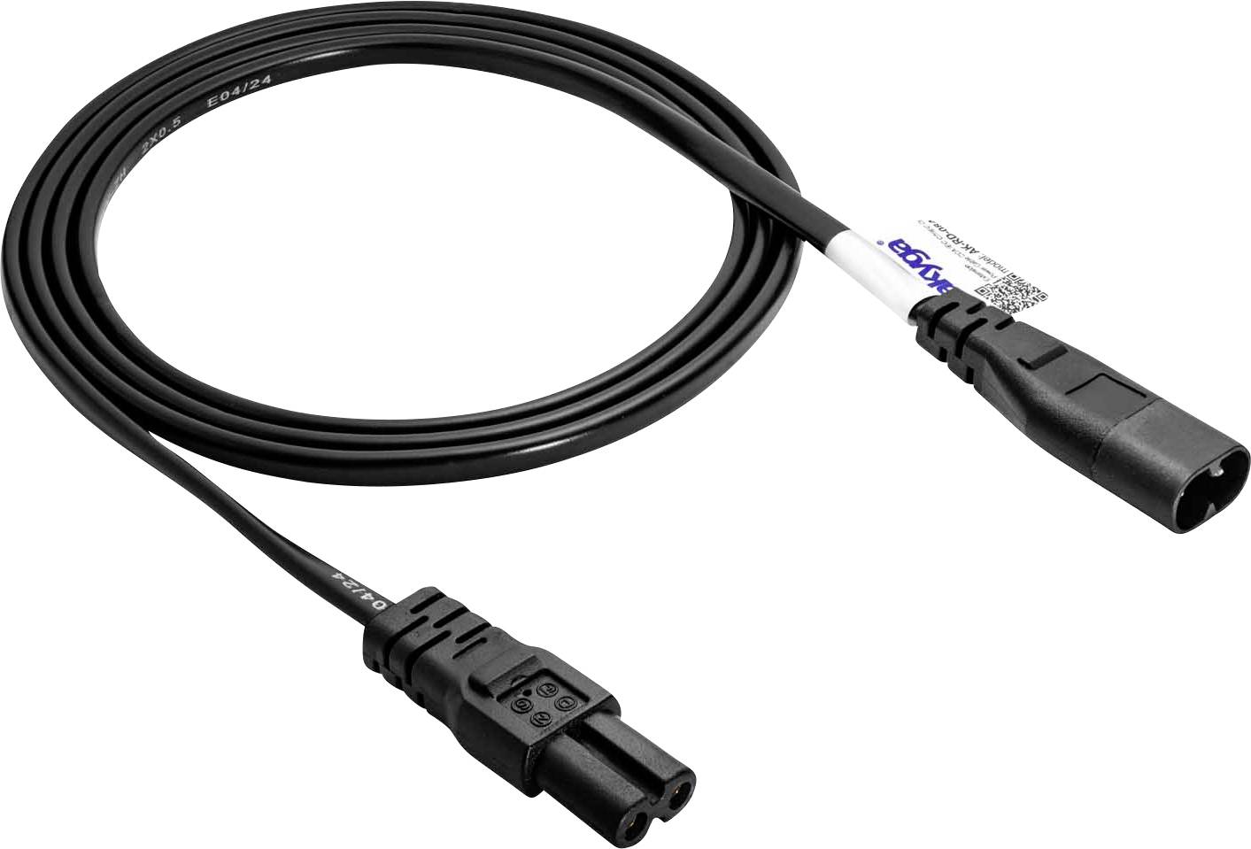 Un câble réseau noir avec deux connexions, adapté à l'alimentation électrique des appareils.