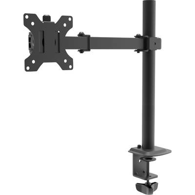 Support de moniteur réglable en noir, avec fixation par pince pour bureaux. Adapté pour un positionnement ergonomique de l'écran.