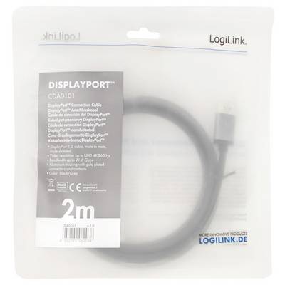'LogiLink Câble DisplayPort, Modèle CDA0101, Longueur 2m. Câble de connexion DisplayPort, adapté pour UHD 4K@60 Hz.'