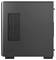 Boîtier d'ordinateur noir avec grille de ventilation latérale ; design sobre et rectangulaire, sans marques visibles.