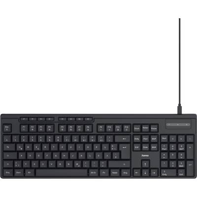 Clavier d'ordinateur noir avec disposition allemande, montrant les touches de fonction, le pavé numérique et les touches multimédia en haut.