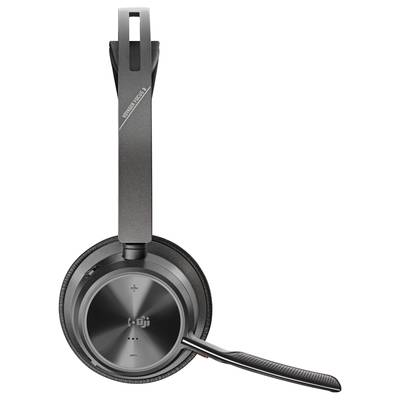 Casque audio noir sans fil avec microphone. Idéal pour les téléconférences et la musique, utilisation sans fil pour appareils mobiles et ordinateurs.