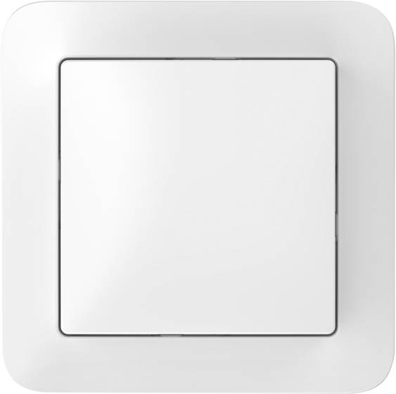 Interrupteur simple, carré, blanc avec un cadre discret, adapté pour une installation murale à l'intérieur.