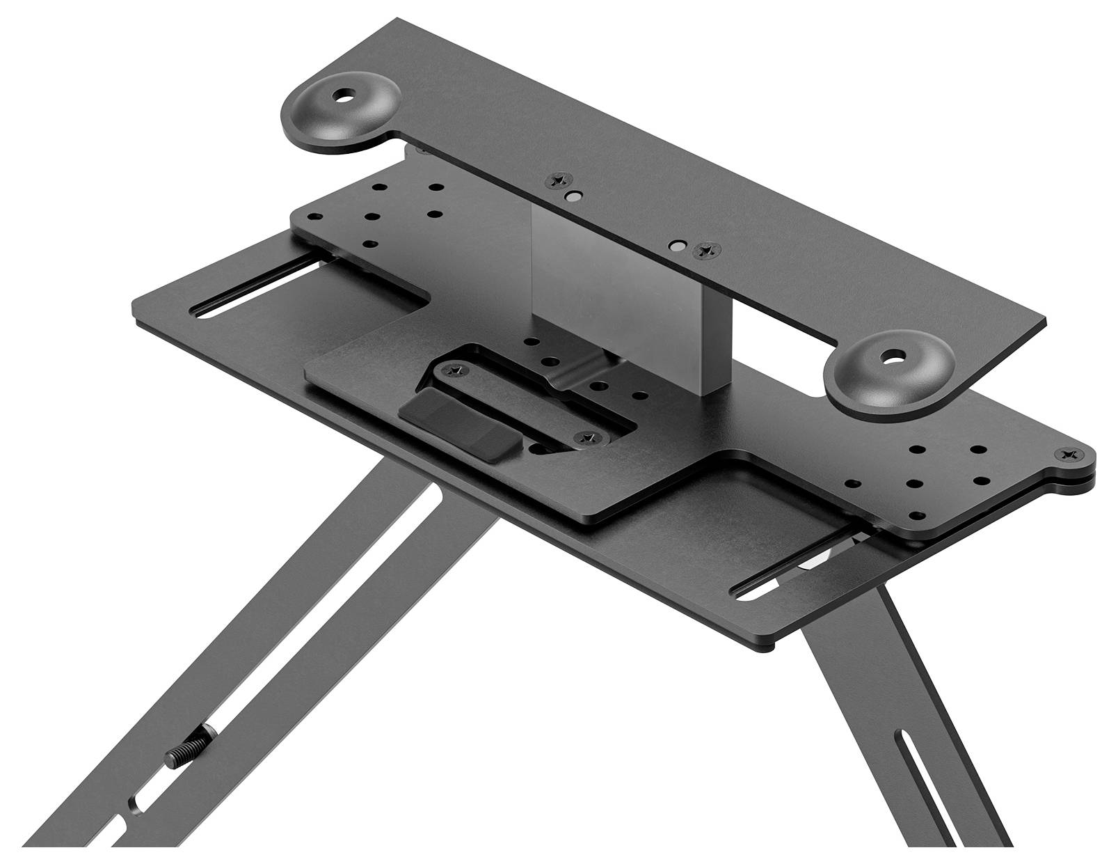 Support d'ordinateur portable en métal, noir, avec des charnières réglables, adapté à la stabilisation et à l'élévation des ordinateurs portables.