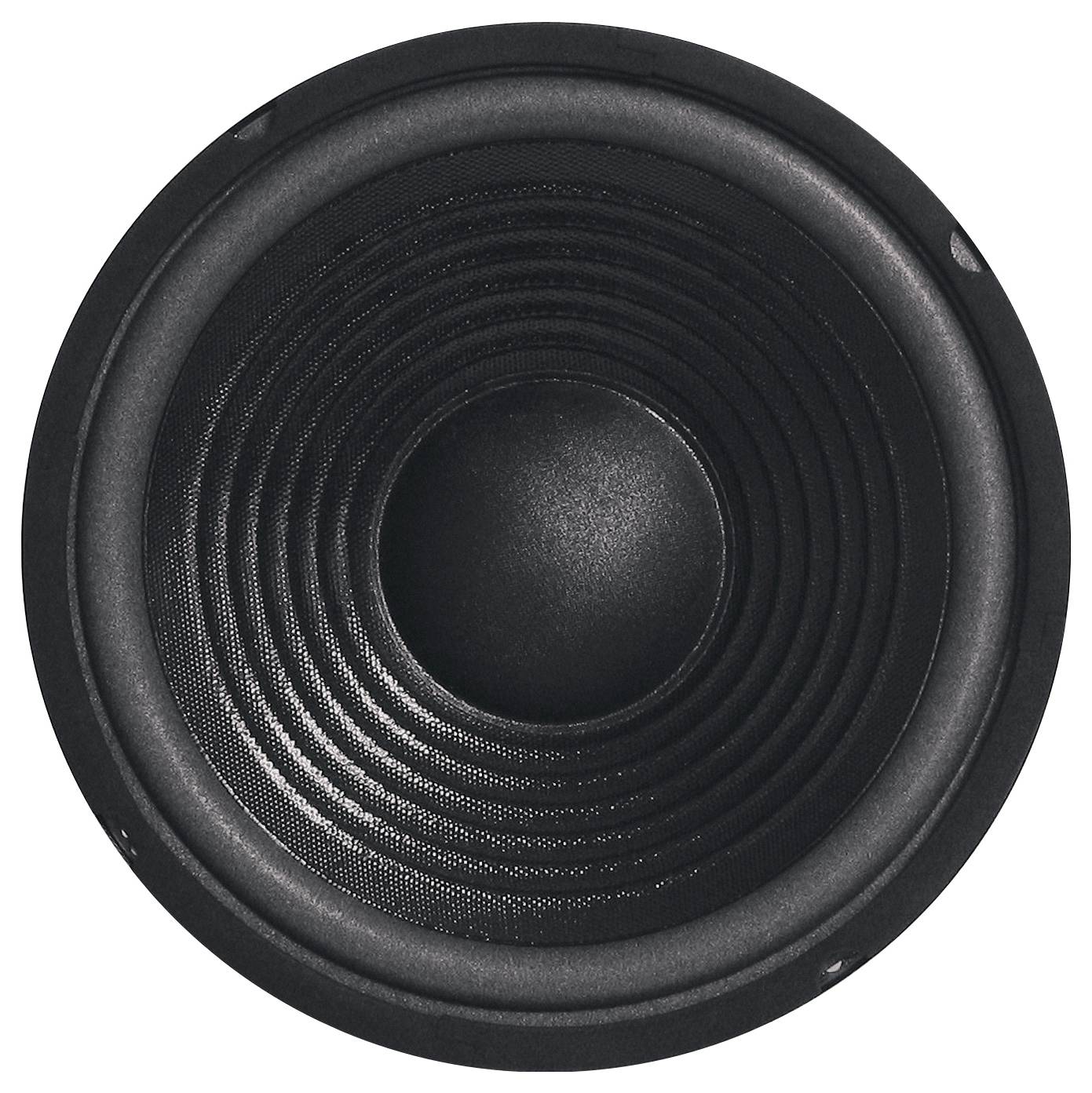 Un haut-parleur noir avec des cercles concentriques montre le devant d'un haut-parleur sans aucune identification de marque visible.