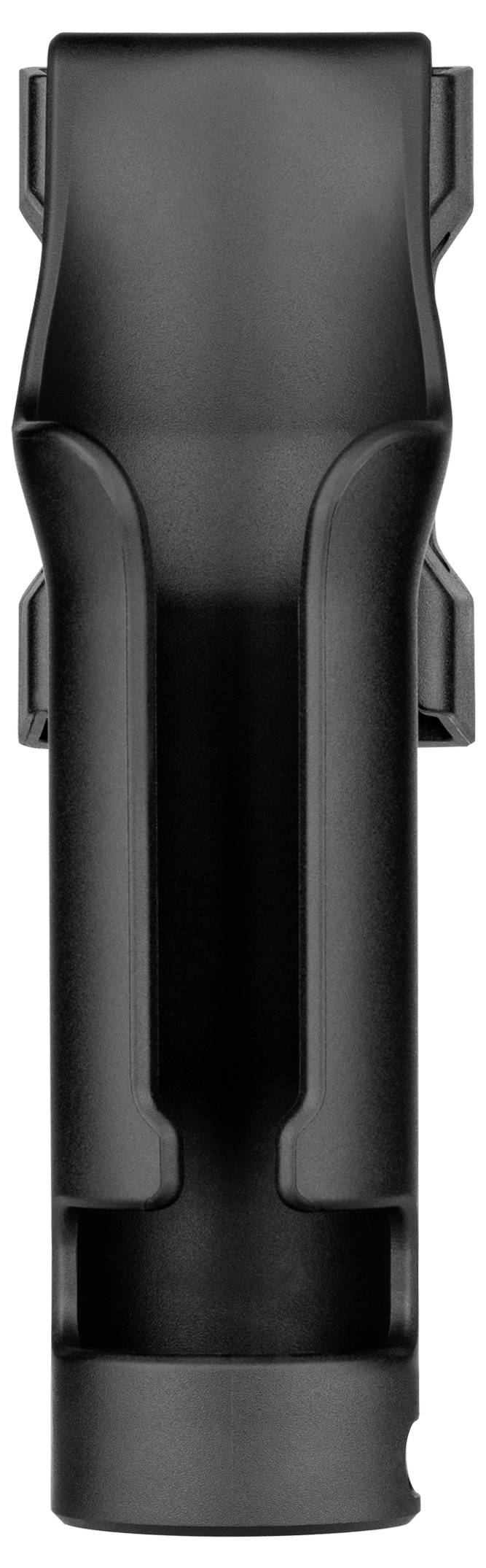 Clip de ceinture noir en plastique, adapté pour fixer des objets à une ceinture.