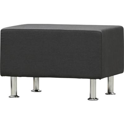 Un tabouret rectangulaire noir avec quatre pieds cylindriques argentés sur un fond neutre.
