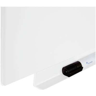Un panneau de chauffage infrarouge blanc avec un thermostat noir à sa base, partiellement visible.
