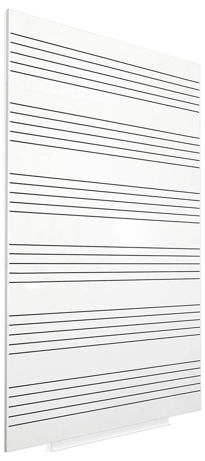 Un panneau blanc avec des lignes noires horizontales espacées uniformément, adapté à l'écriture musicale ou aux présentations.