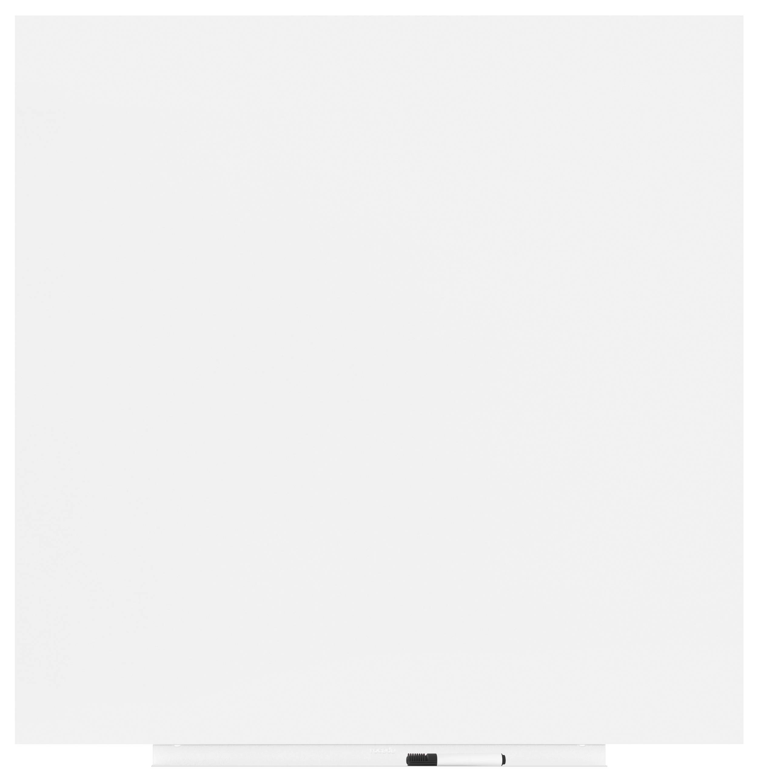 Un tableau blanc vierge avec un marqueur noir posé dessus.