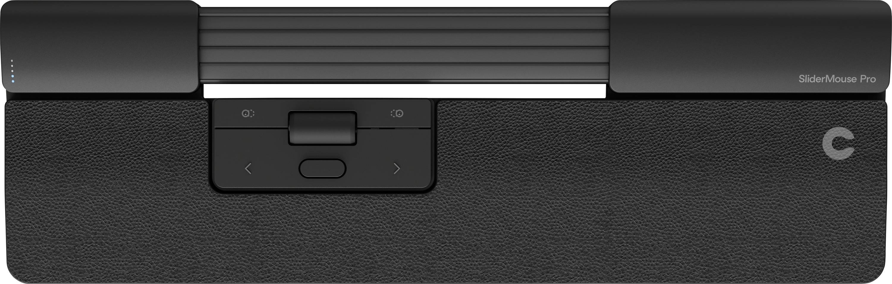 Unité de contrôle horizontale noire avec fonction coulissante et touches centrales, faisant partie de la série 'SliderMouse Pro'.