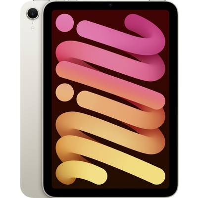 Tablette avec un motif d'écran abstrait et coloré en rose, orange et jaune. Vue arrière et avant visible, caméra en haut à gauche.