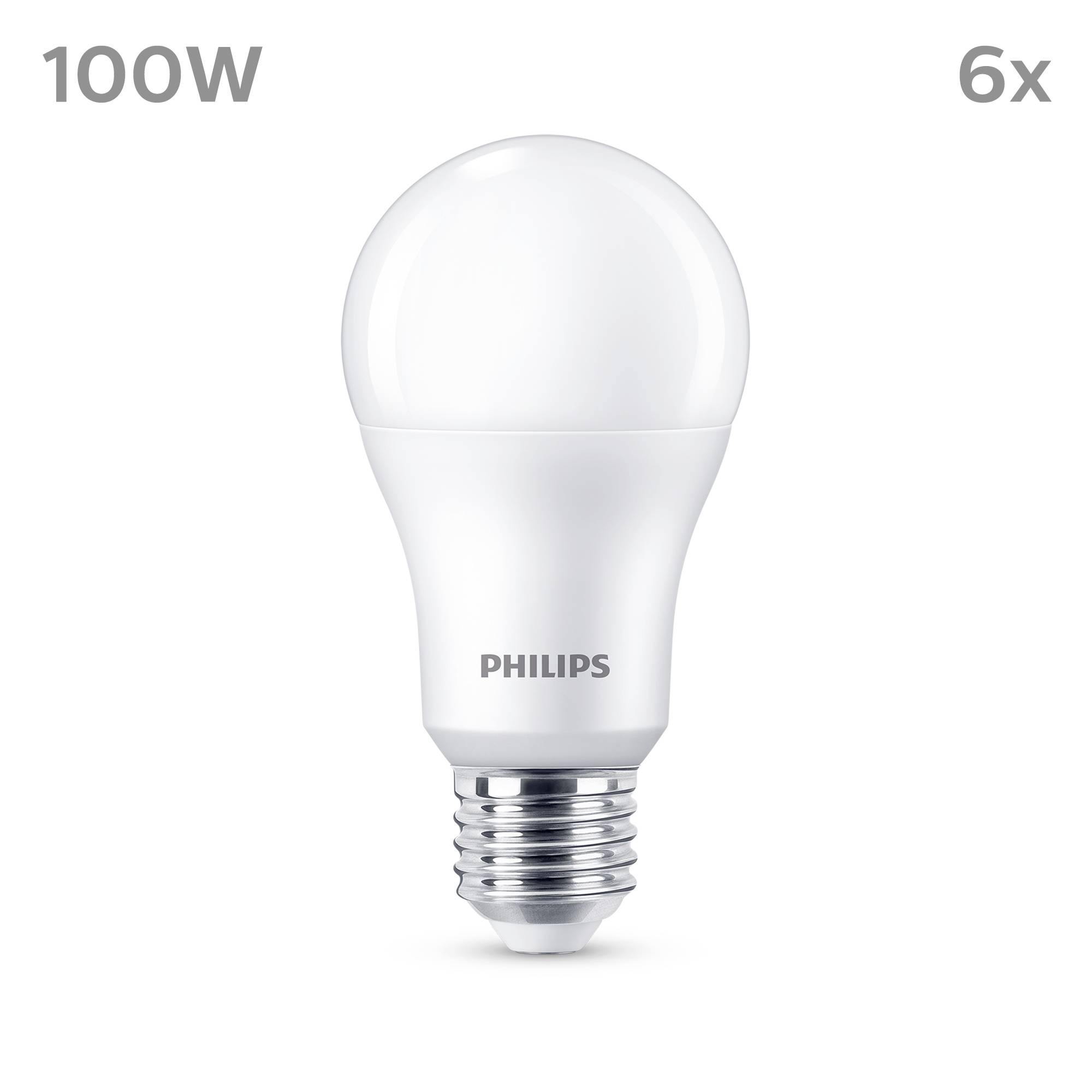 Ampoule LED Philips, 100W, en blanc. Pack de six. Économe en énergie, adaptée à l'éclairage domestique.