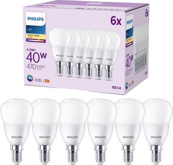 Philips LED 9290035465 LED CEE F (A - G) E14 forme de poire 4.9 W = 40 W blanc chaud (Ø x H) 35 mm x 106 mm  6 pc(s)