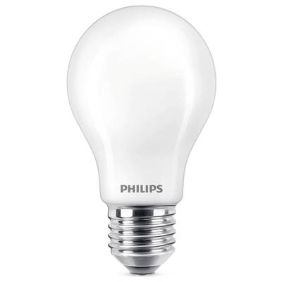 Une ampoule blanche à culot E27, portant l'inscription 'Philips', sur un fond blanc.