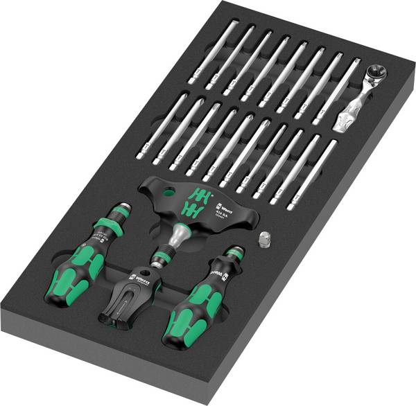 Wera 9752 05150152001 Jeu d'embouts 24 pièces PH, PZ, TX, vis à fente, hexagonal avec porte-embout, avec tournevis porte-embout, avec cliquet