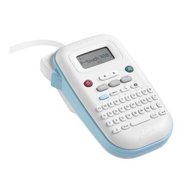 Un appareil d'étiquetage portable avec un clavier QWERTZ et un écran LCD sur lequel est affiché 'P-touch H110'.