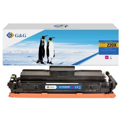 Une cartouche de toner d'imprimante dans son emballage, représentant deux pingouins devant un paysage arctique. Numéro de modèle : 220X.