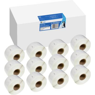 Boîte en carton blanc avec une étiquette indiquant '12 pièces'. Devant la boîte, dix rouleaux de papier avec des noyaux bruns sont disposés.