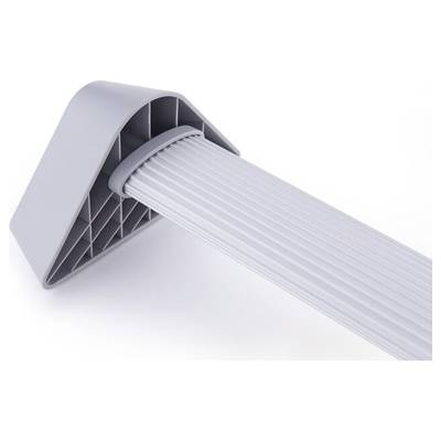 Un protège-angle en plastique gris à surface striée, utilisé pour protéger les angles de murs ou comme protection contre les chocs.