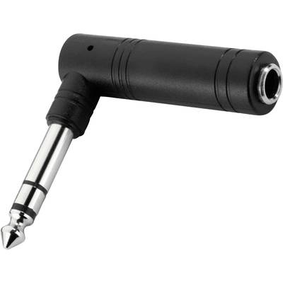 Un adaptateur audio noir à angle droit de 90 degrés avec une grande fiche jack et un connecteur femelle de 3,5 mm, adapté aux instruments de musique.