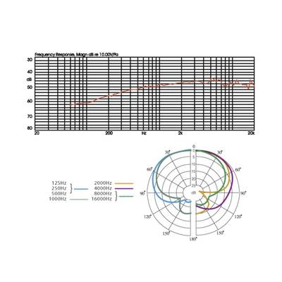 'Réponse en fréquence et caractéristique directionnelle d'un haut-parleur : Le graphique supérieur montre la réponse en fréquence de 20 Hz à 20 kHz. Le diagramme de polarisation en bas illustre la caractéristique directionnelle à différentes fréquences.'
