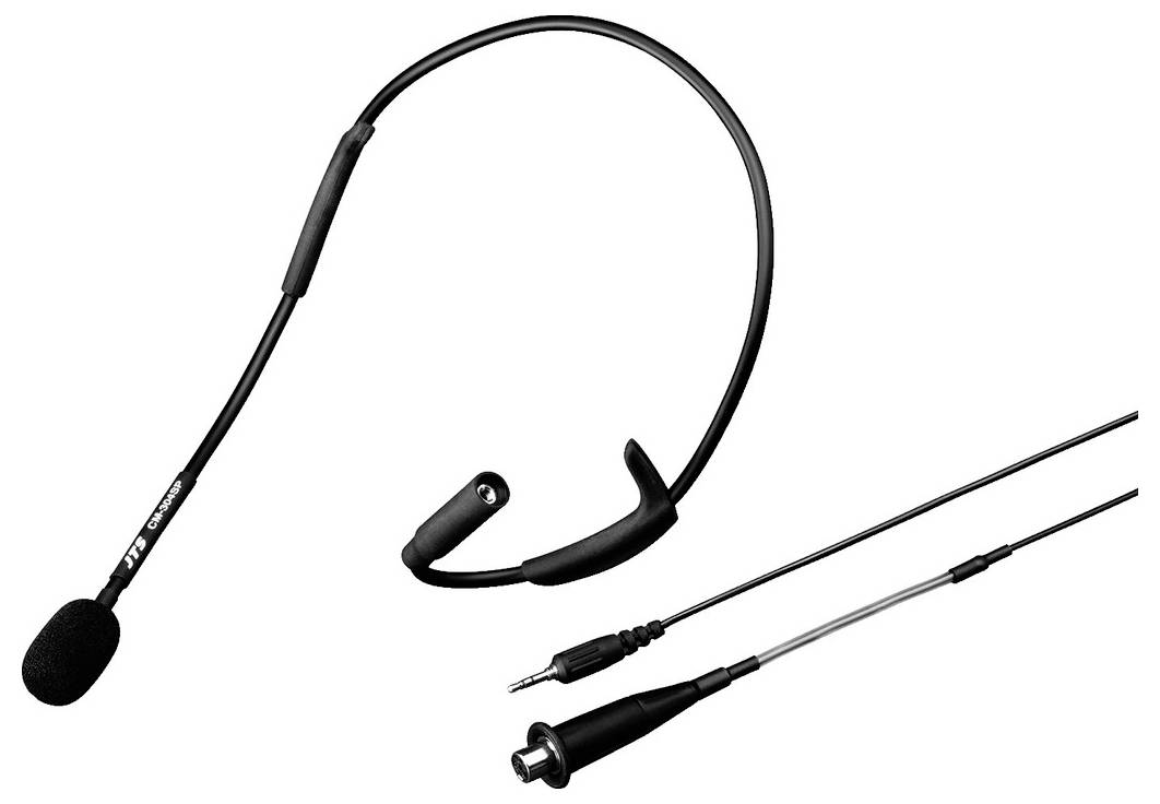 Casque noir avec arceau d'oreille et perche de microphone, ainsi que câble avec connecteurs. Idéal pour la communication téléphonique ou les présentations.
