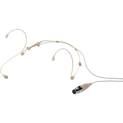 Microphone-casque de couleur chair avec bras flexible et connexion XLR, adapté aux présentations et performances sur scène.