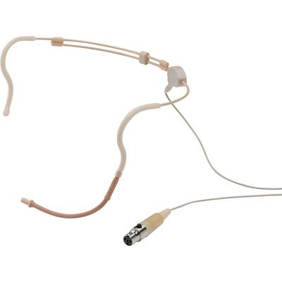 Un micro-casque couleur chair avec tige flexible et connexion XLR, idéal pour les conférences ou les performances sur scène.