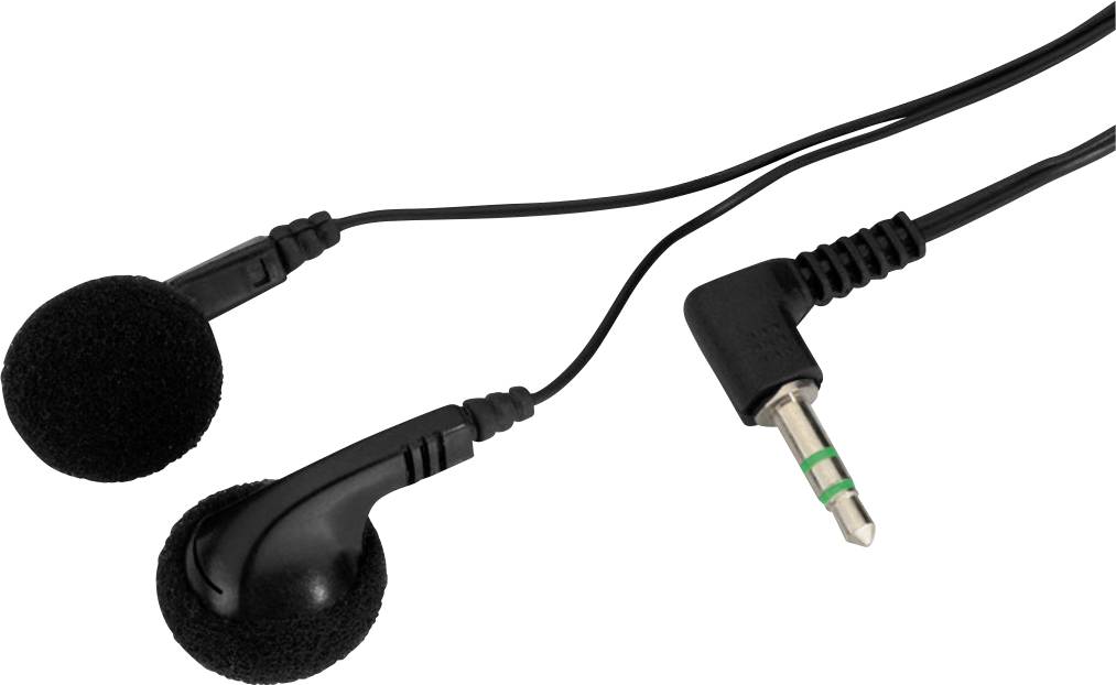 Écouteurs noirs avec jack de 3,5 mm sur fond blanc.