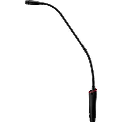 Un microphone col de cygne noir long, doté d'un bras flexible et d'une base ronde, adapté aux tables rondes et aux conférences.