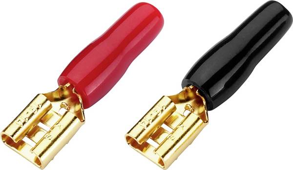 Monacor 0344930 Cosse à languette mâle contacts dorés Largeur d'accouplement: 6.3 mm    rouge, noir 20 pc(s) Package