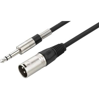 Câble audio avec un connecteur XLR d'un côté et une fiche jack 6,3 mm de l'autre, pour des connexions audio professionnelles.