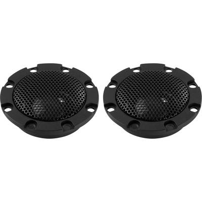 Deux enceintes noires, rondes avec une grille de protection, côte à côte. Elles sont identiques et conviennent à l'installation dans un système audio.