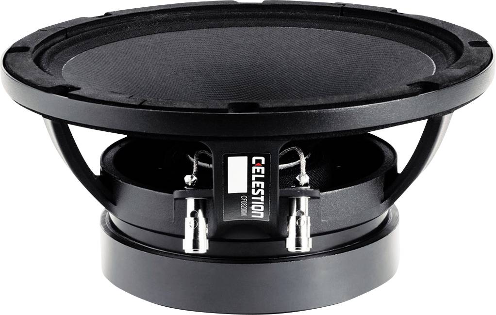 Un haut-parleur noir de Celestion, modèle CF18VJD, doté d'une grande membrane et d'un boîtier robuste, conçu pour des équipements audio professionnels.