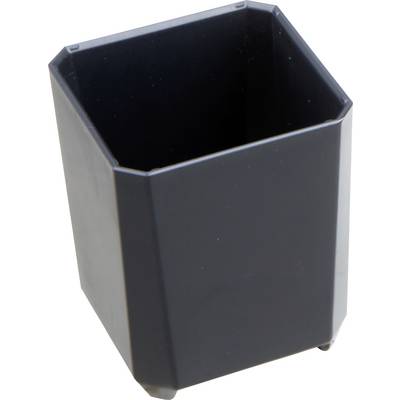 Porte-stylos hexagonal noir en plastique, vide, debout.