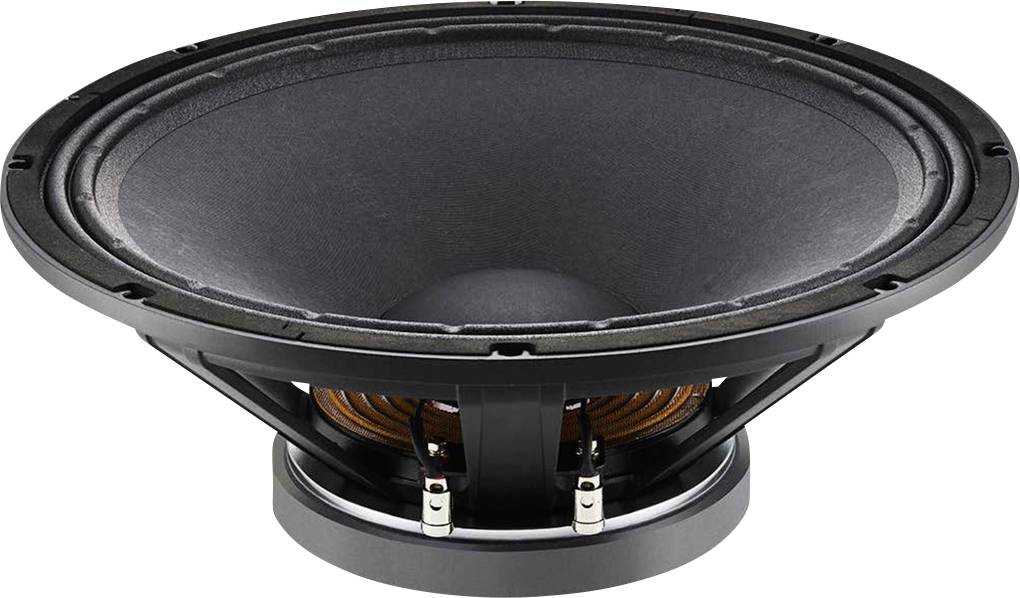 Un grand haut-parleur noir avec membrane et bobines visibles. Adapté pour une utilisation dans des appareils audio ou des systèmes sonores.