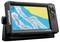 Un appareil de navigation GPS avec une carte marine colorée, affichant les profondeurs d'eau et les contours d'un lit de rivière sur un écran.
