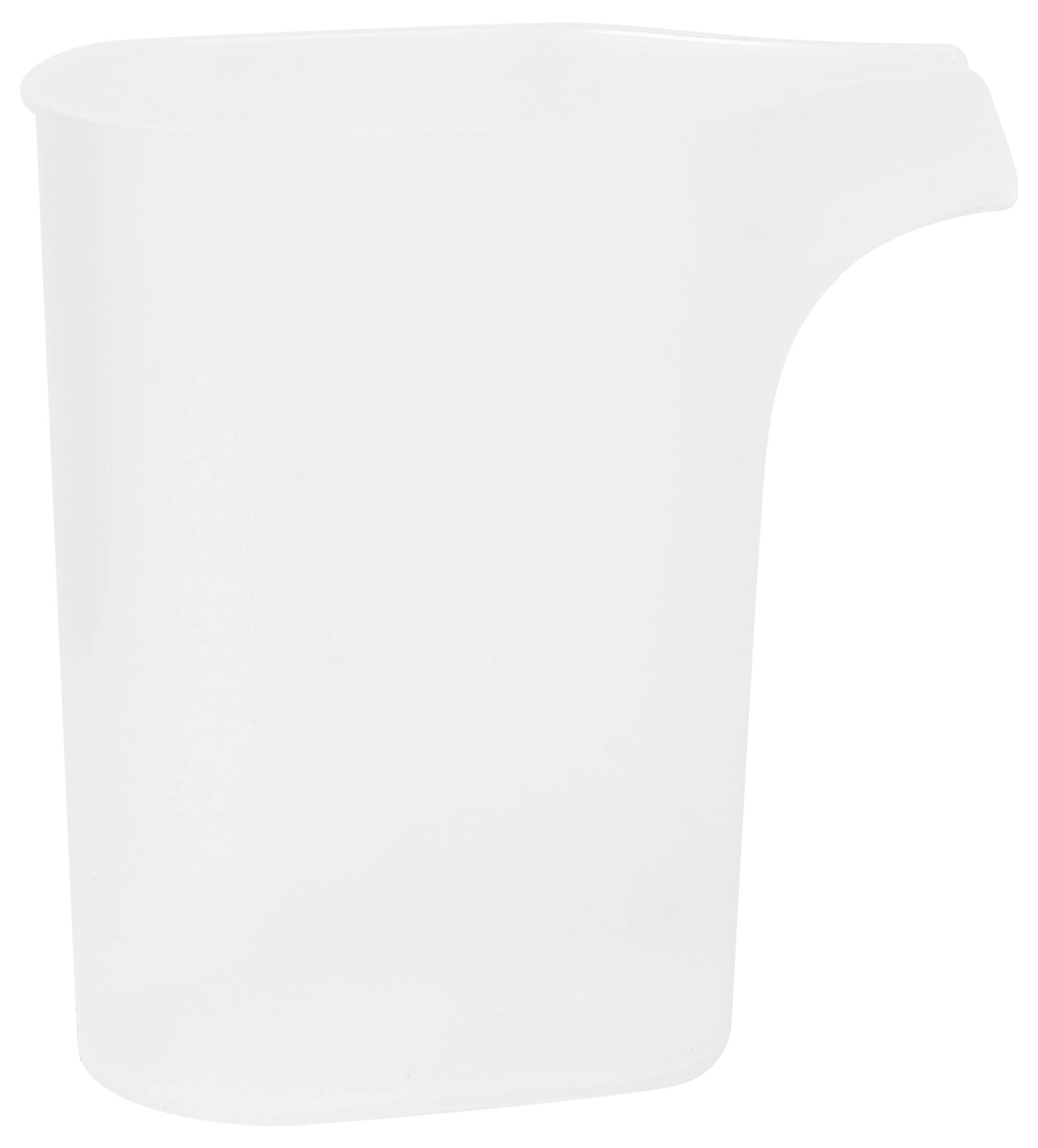Un récipient doseur transparent en plastique d'un litre avec bec verseur, idéal pour mesurer précisément les liquides.