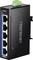 Switch Ethernet noir avec cinq ports LAN et une connexion verte en haut. La marque 'TRENDnet' est imprimée sur le côté.